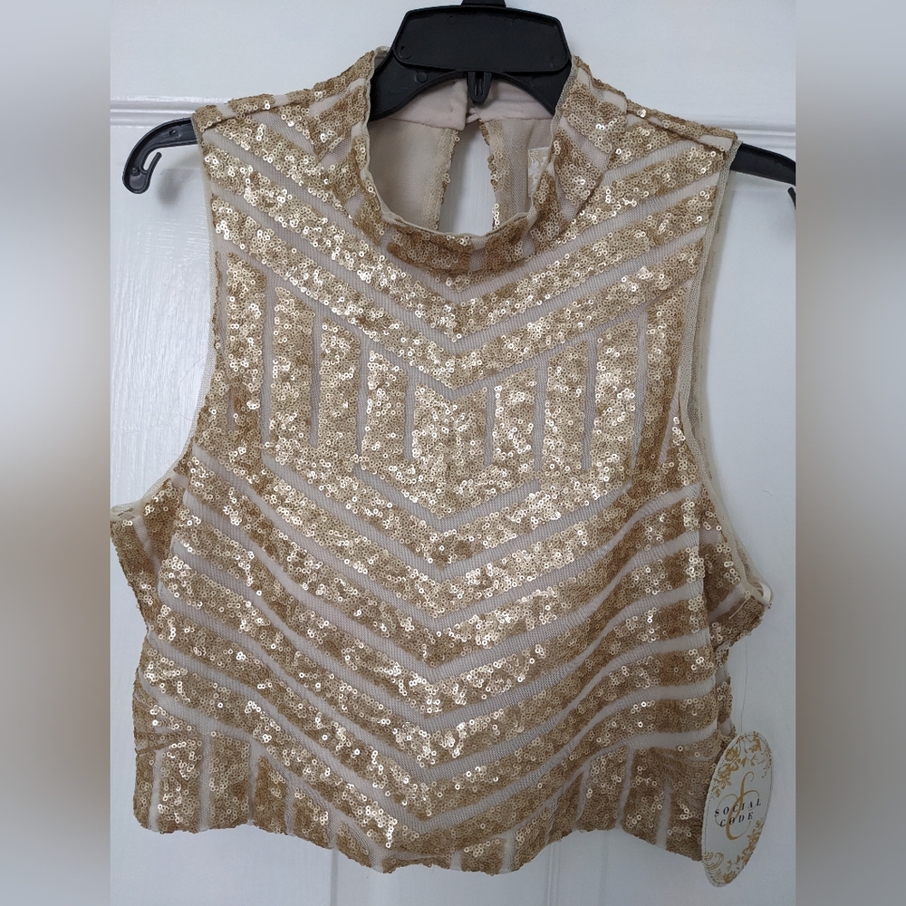 Gold Embellished Sleeveless Crop Tank